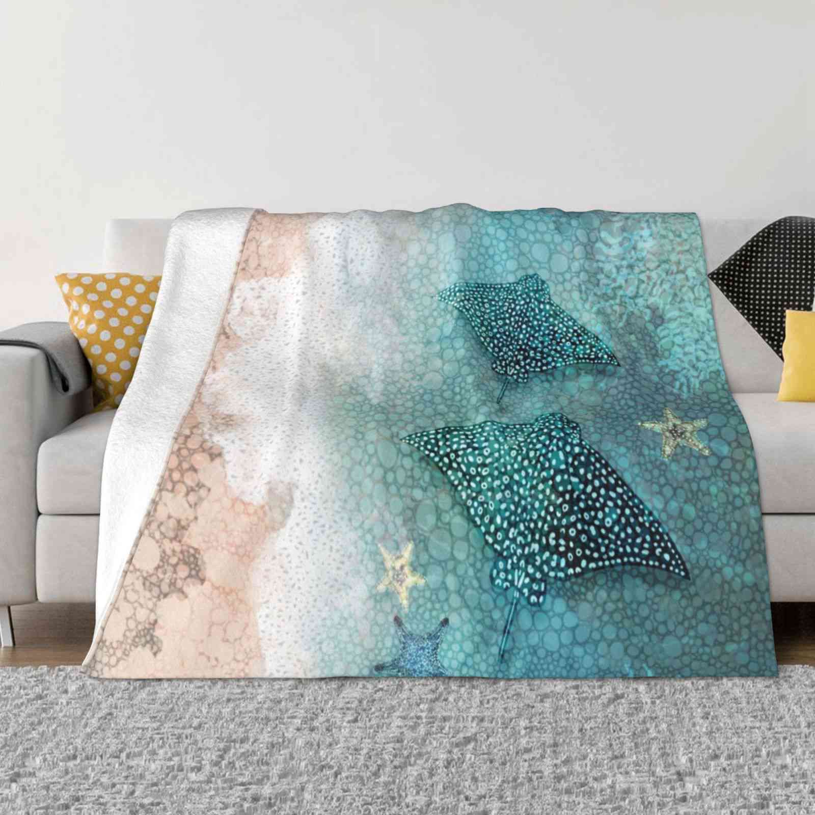 Stingrays In The Ocean Creative Design Light Thin Soft Flannel Blanket Stingray Ocean Beach Sea Fish Whale Summer Water Sun 30x40in