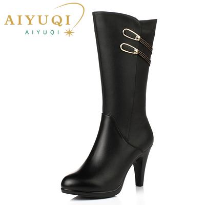 Stivali lunghi da donna con tacco alto, ultimi stivali alla moda in vera pelle da donna, stiletto, caldi e traspiranti, stivali invernali da donna