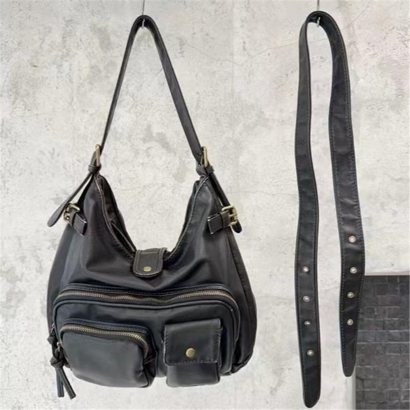 Ladies Washed Y2K Spice Girl Locomotive Bag Multi-Pocket Japanese And Korean Trend Shoulder Bag