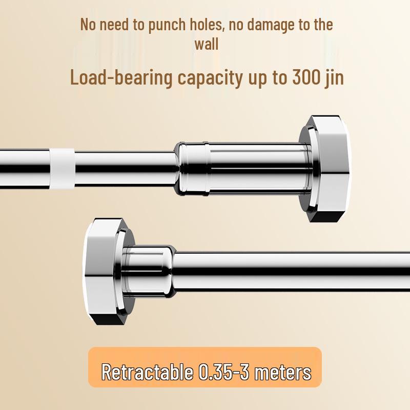 Punch-Free Telescopic Shower & Wardrobe Curtain Rod - Strong Load-Bearing Stainless Steel Design