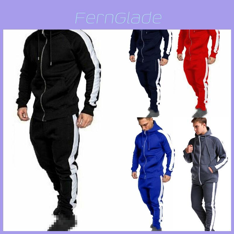 Tuta sportiva da uomo premium 2 pezzi con felpa con cappuccio con zip e pantaloni jogger comodi