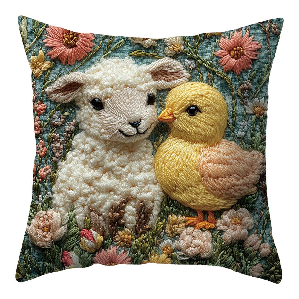 Easter Village Rabbit Pillow Case Double Sided Ultra Soft Fabric Skin Friendly Home Decor