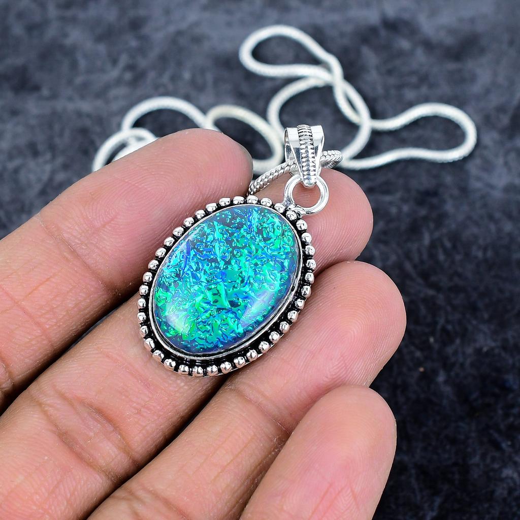 Blue Triplet Opal Gemstone 925 Sterling Silver Jewelry Pendant 1.69" M-2910