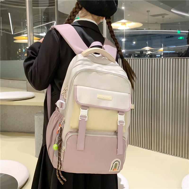 Student Skolväska Ryggsäck Stor Kapacitet Dam Färgblock Ryggsäck