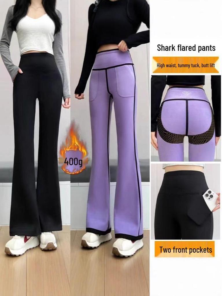 Women's Velvet Micro Flare Pants: High Waist, Tummy Control, Hip-Lifting, Warm, Slimming Yoga Wear for Winter