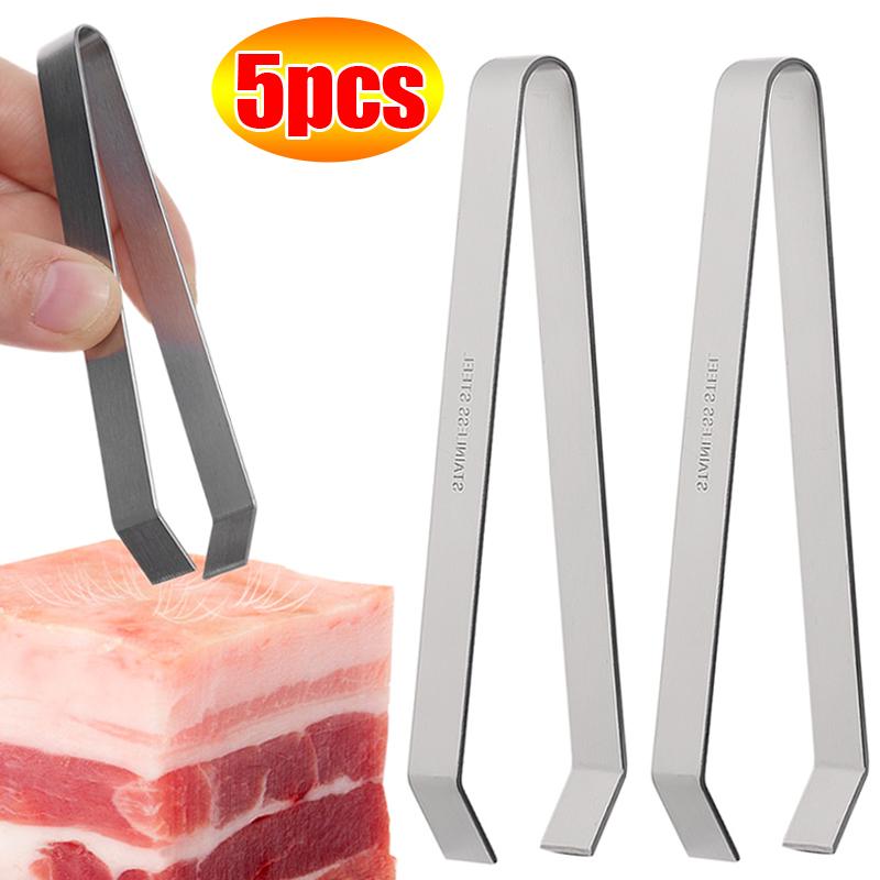 5/1Pcs Stainless Steel Fish Bone Tweezers Kitchen Chef Plucking Clamp Chicken Feather Clip Puller Remover Tongs Kitchen Tools