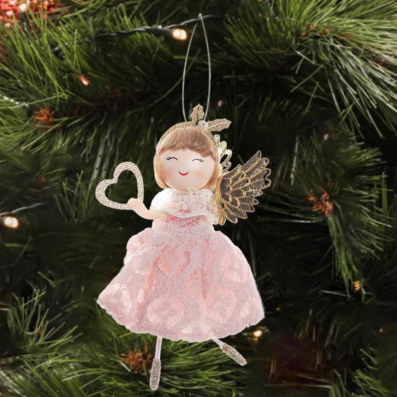 Angel Christmas Ornaments Glittering Fairy Tree Decor Pendant Small Fairy Doll With Lace Dress Party Decorating Supplies Holiday