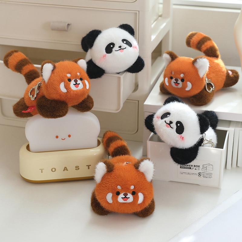 Plush Spinning Panda Keychain Backpack Charm Couples Gift Short Plush Decor