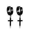 WKOUD 2023 New Black Punk Stainless Steel Women Men Hoop Earrings Small Trendy Round Cross Pendants Jewelry Accessories Gifts