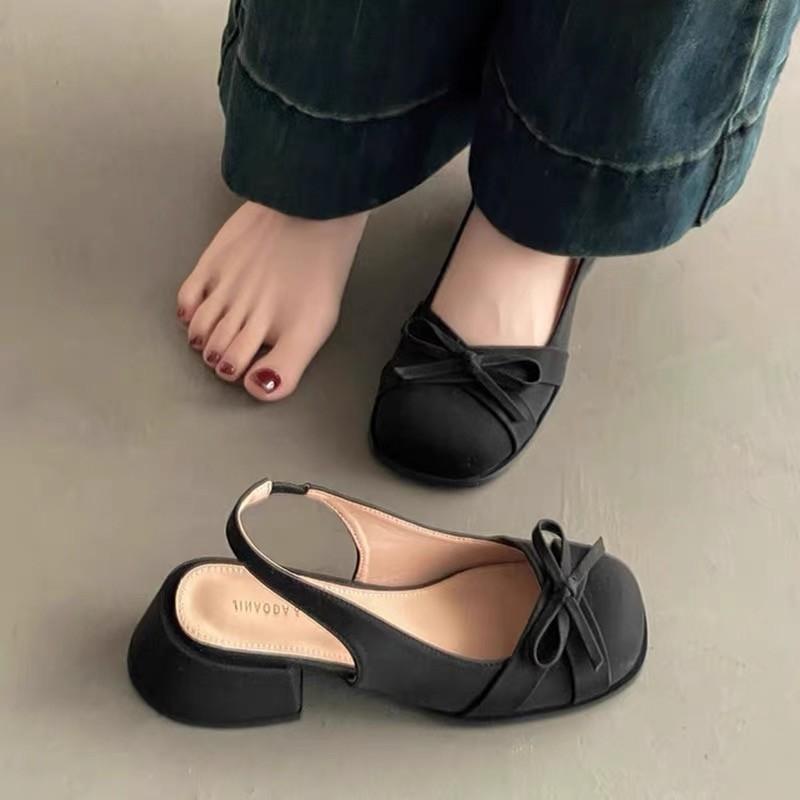 Temperament women's sandals bow hollow bag head sandals 2025 summer new gentle and sweet back empty low heels