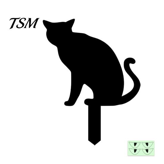 Spooky Outdoor Silhouette Halloween Garden Stake, Black Cat Yard Sign with Glow-in-the-dark Easy Installation Stakes Eyes, Waterproof Ghost