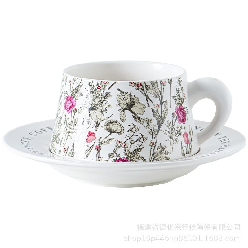 French Medieval Ceramic Coffee Cup Set, Women'S Light Luxury Household Cup And Saucer Gift Box With Saucer Style