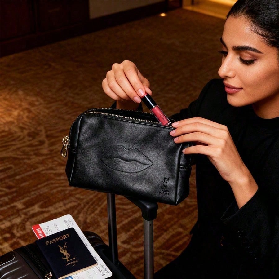 YSL Makeup Bag Storage Bag - Travel Compact Wash Bag - Large Capacity - Portable - Black - 14 * 11 * 4.5 Cm