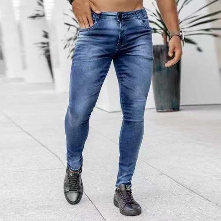 New Denim Men's Pants Trend Black Slim High-waisted Denim Leggings Male