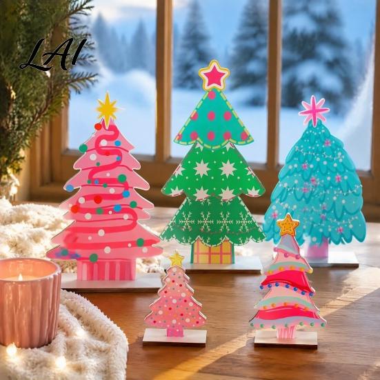 Rustic Holiday Desktop Decorations Wooden Christmas Tree Table Decoration Pine Tabletop Centerpiece Vintage Style Room Decor Farmhouse Tiered