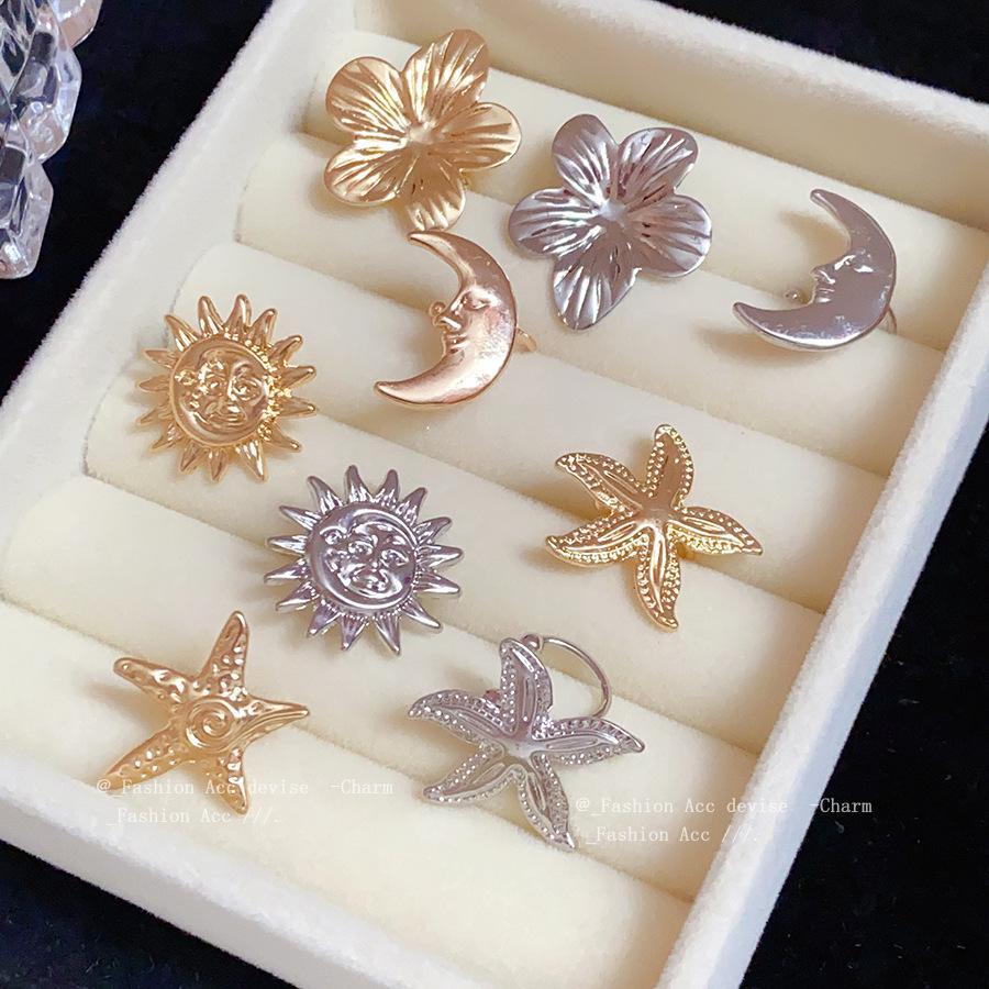 European and American Metal Starfish Moon Sun Flower Ear Clips Light Luxury High-end Earrings Fashion Simple Commuter Earrings Women
