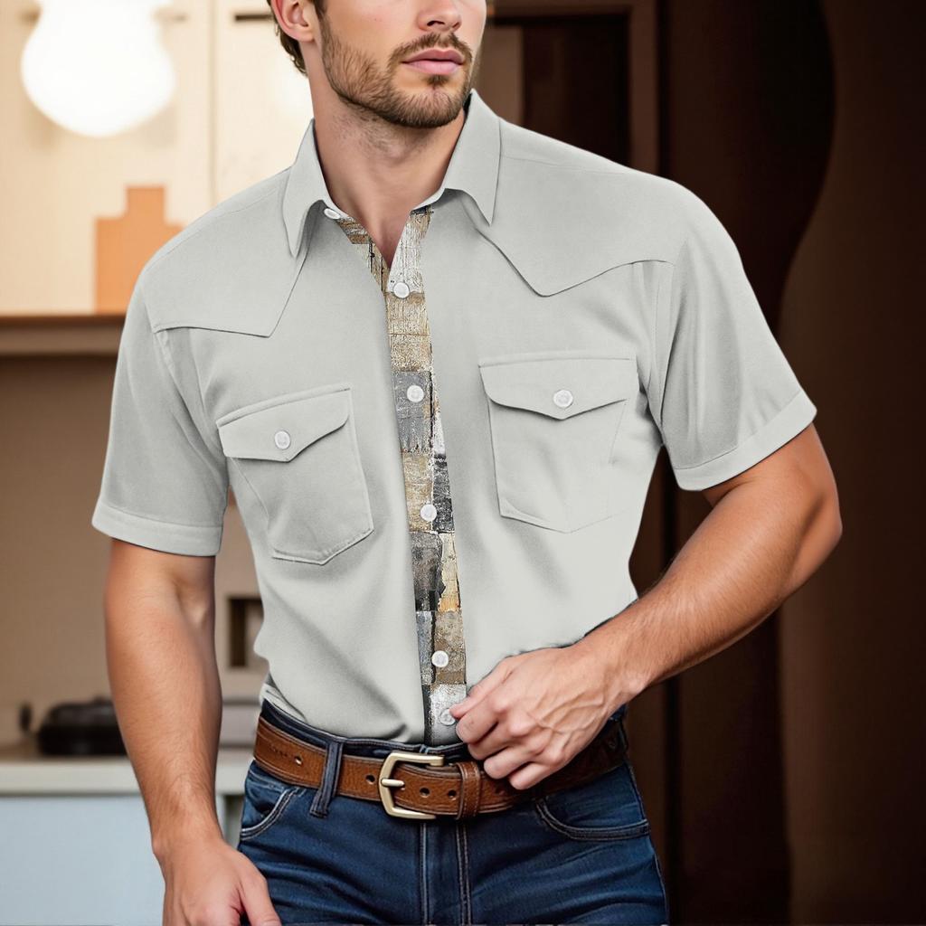 Men'S Fashionable Lapel And Shoulder Length Short Sleeved Casual Top