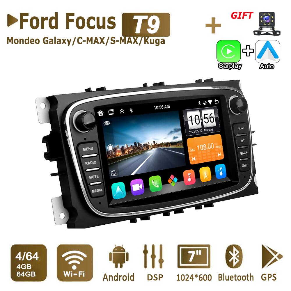 

Android автомобильный радиоприемник мультимедийный плеер для Ford Focus Mondeo C-MAX S-MAX Galaxy II Kuga 2 Din Carplay GPS Авторадио WiFi 4+64 ГБ 4+64GB чёрный