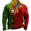 Argentina Flag Print Long Sleeve Polo Shirt, Number 10, Casual Sportswear