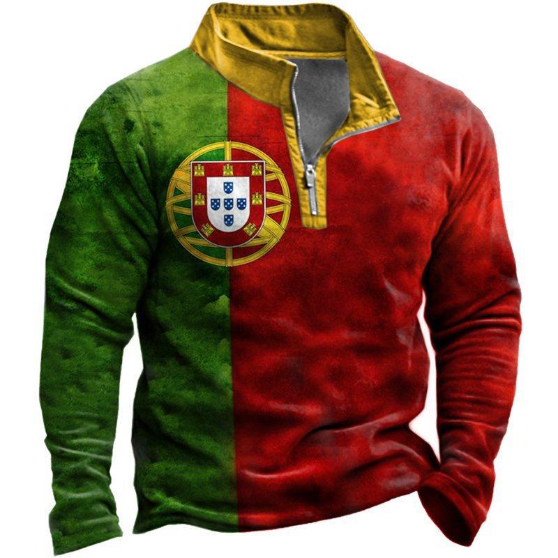 Argentina Flag Print Long Sleeve Polo Shirt, Number 10, Casual Sportswear