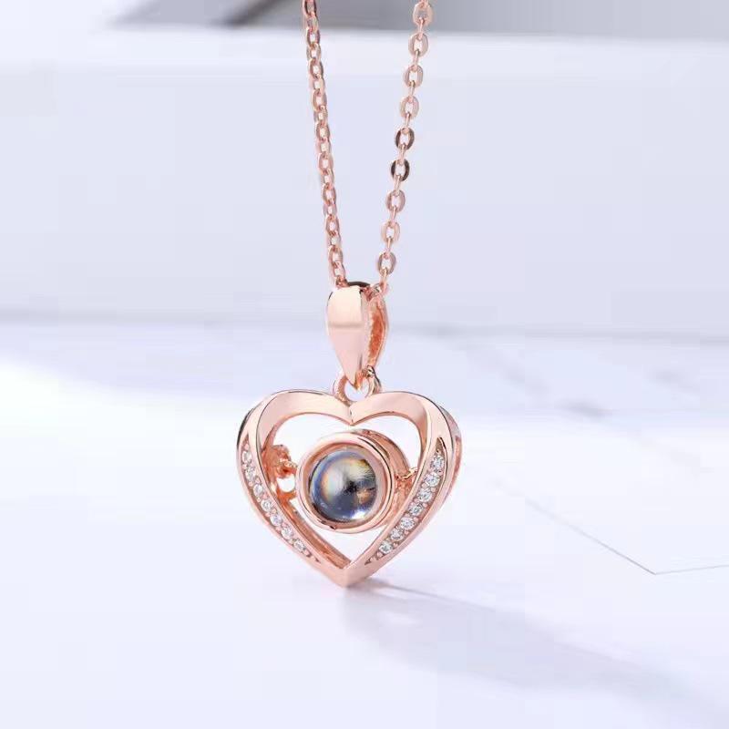 Heart Projection Necklace with 100 Languages for Women - Fashionable Nano Micro-engraved Color Picture Jewelry