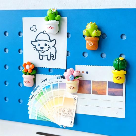 6/12Pcs Cartoon Potted Plants Refrigerator Magnet 3D Resin Succulents Fridge Magnet Memo Notes Photo Holder Home Kitchen Office Decoration