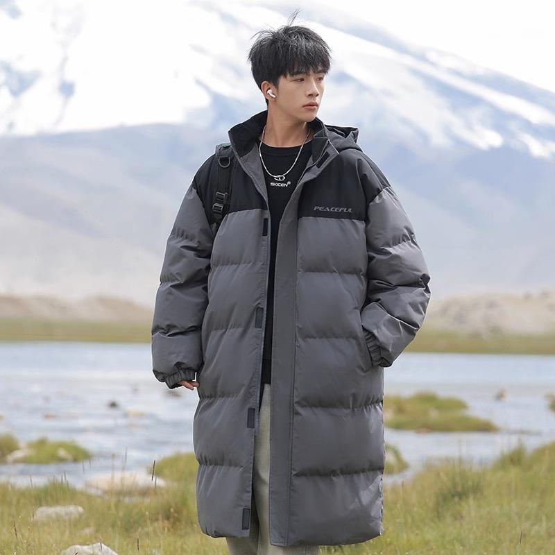 Color Matching Long Cotton-padded Clothes Men's Winter New Casual Warm Thickened Down Cotton-padded Clothes Jacket Cotton-padded Jacket