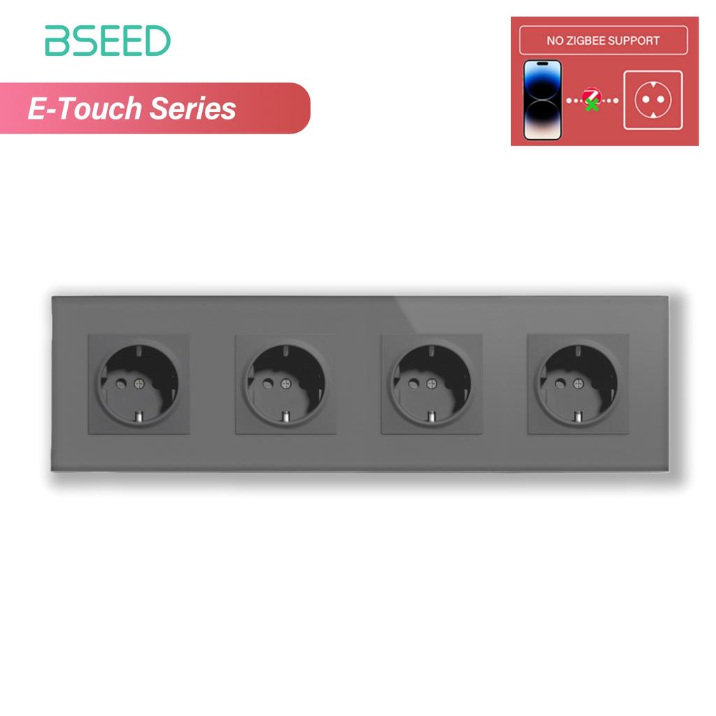 BSEED 1/2/3/4Gang Zigbee Touch Switch Glass with EU Sockets Smart Wall Light Switch Touch Screen Backlight E Series