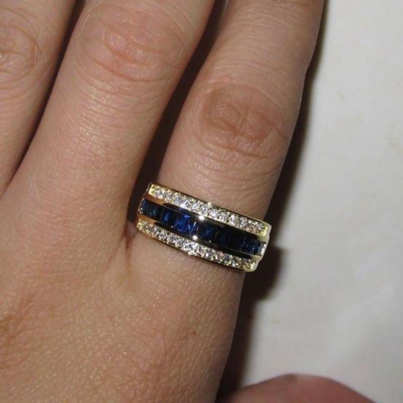 Unisex Shiny Blue Bridal Engagement Finger Jewelry Gift Wedding Ring