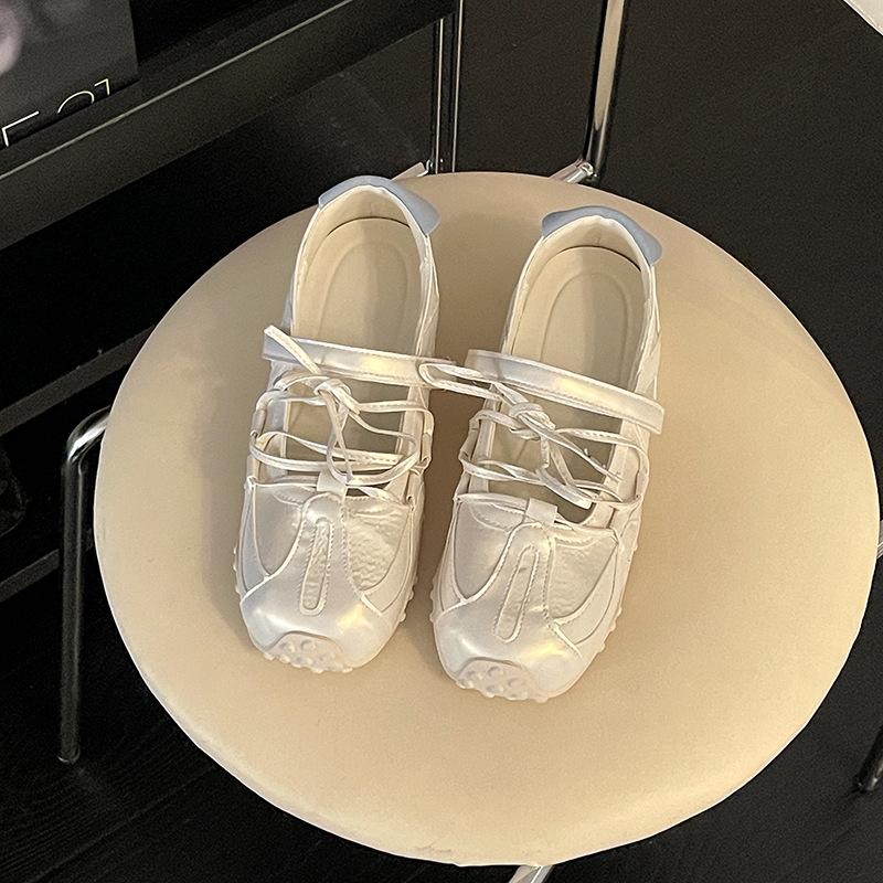 Fashion niche ballet fashion training shoes girls summer design sense lace-up with skirt Velcro Mary Jane single shoes
