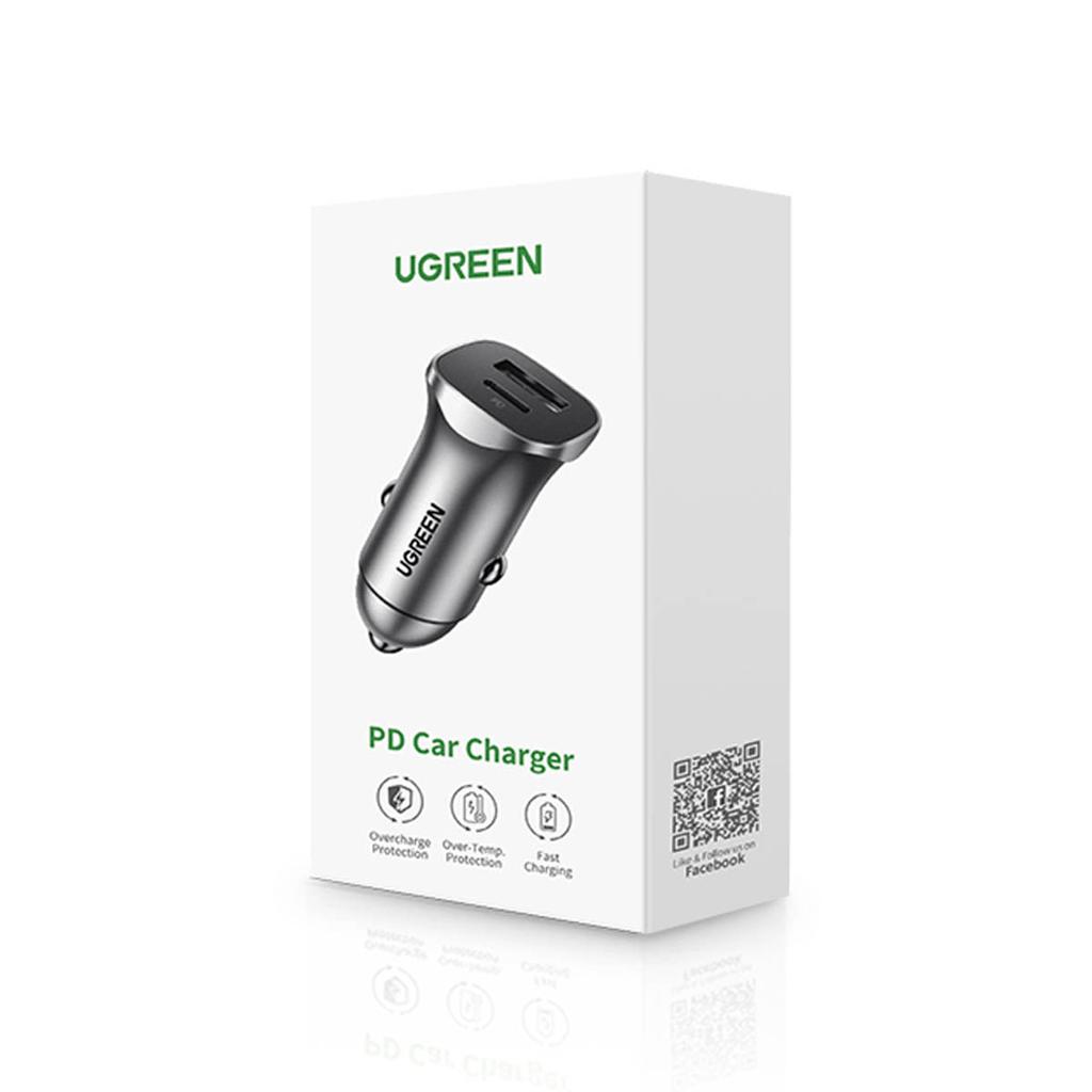 Ugreen Dual Port 30W Car Charger with USB-A/USB-C - PD PPS Certified - Metallic Gray (Model CD130)