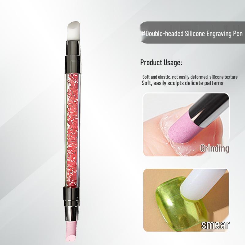 Dual-Ended Rhinestone Nail Art Pen with Silicone Tip for Pearlescent Design and Outlining