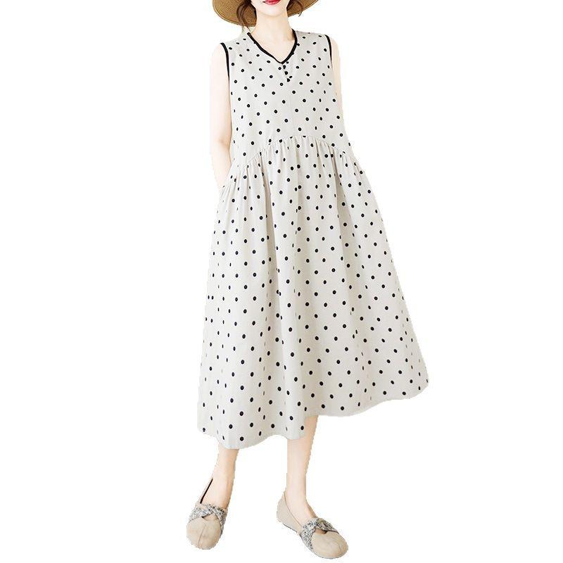 Cotton and Linen Dress 2025 Summer New Fan Vest Skirt Large Size Medium and Long Sleeveless Linen Skirt