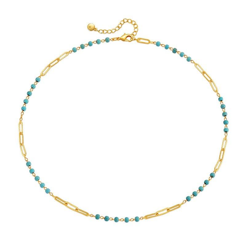 Handmade Turquoise Beaded Clavicle Necklace 18k Gold Plated Niche Jewelry For Women