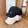 American New Octagonal Hat Women's Autumn Shopping Warm Hat Leather Brim Painter Hat Showing Face Small Cap Trendy Beret