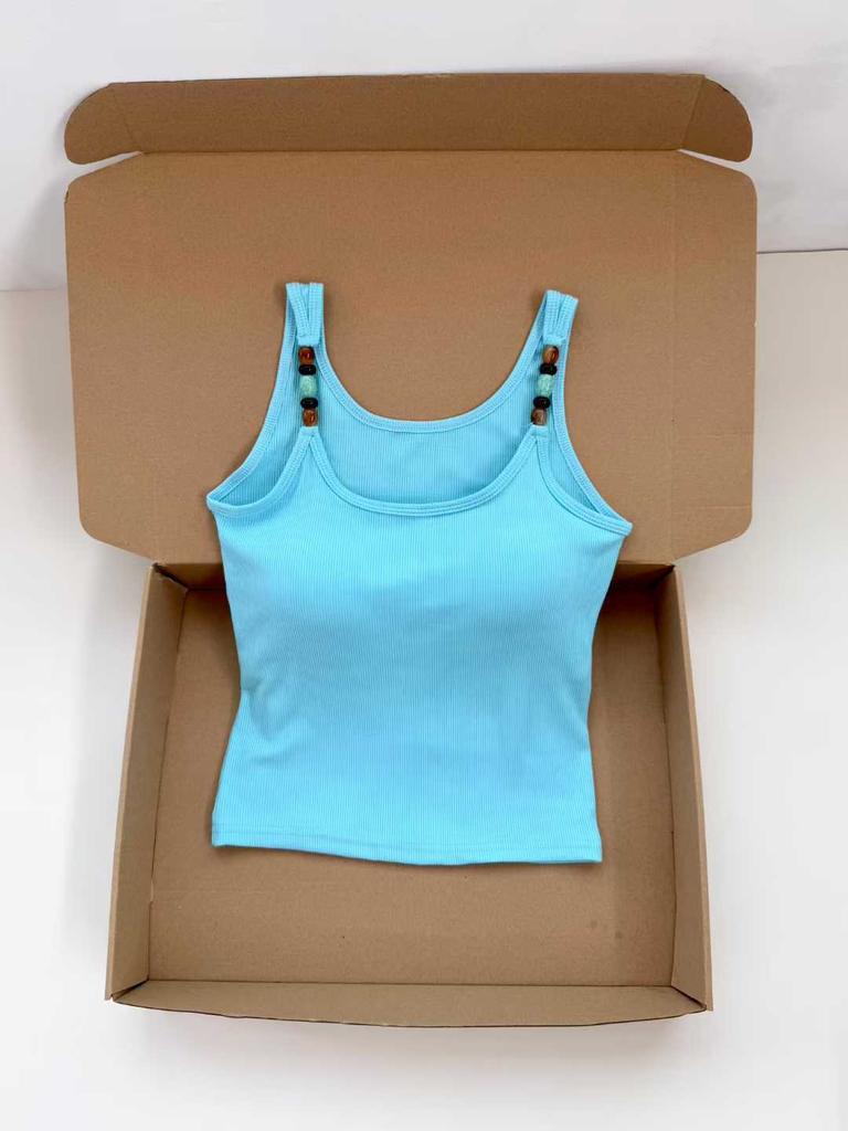 #Summer new sweet la beaded shoulder strap design sling vest slim fit all-match top with chest pad