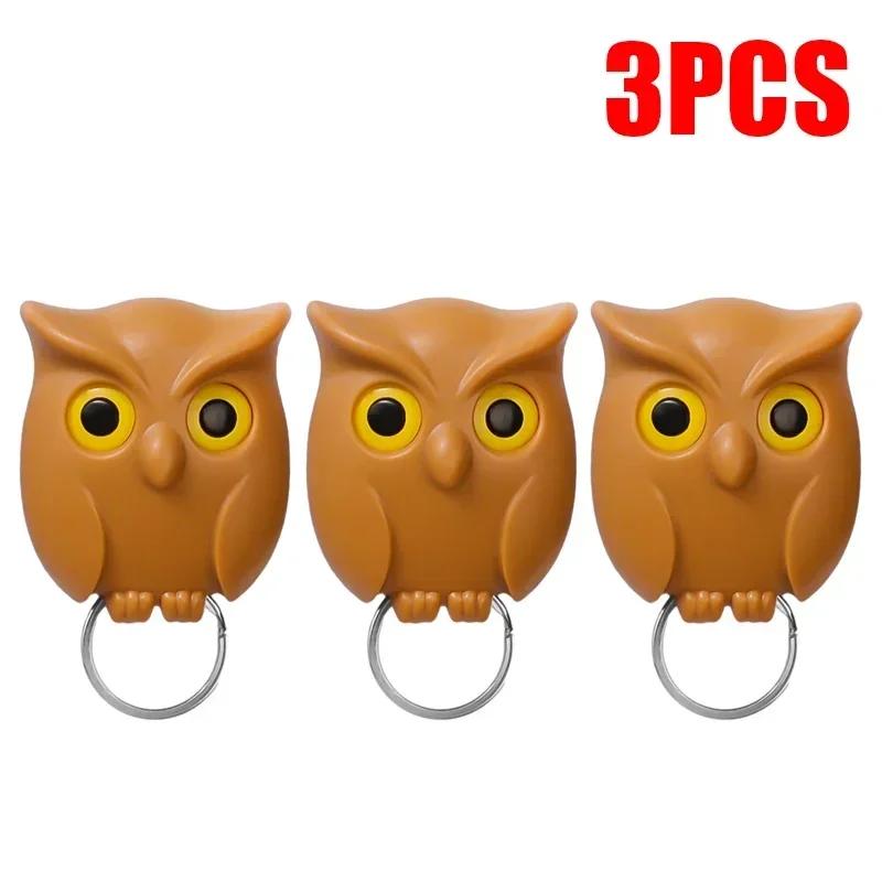 1/3PCS Magnetic Owl Key Holders Self Adhesive Magnets Hold Keychain Key Hanger Hooks Will Open Eyes Home Wall Decorative Hooks