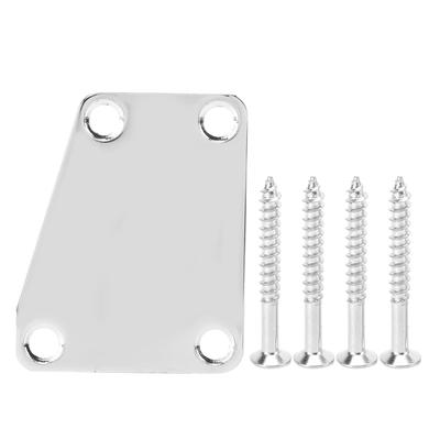 Guitar Neck Plate 4?Hole Trapezoid Iron Replacement Parts with 4 Screws for Jazz Bass