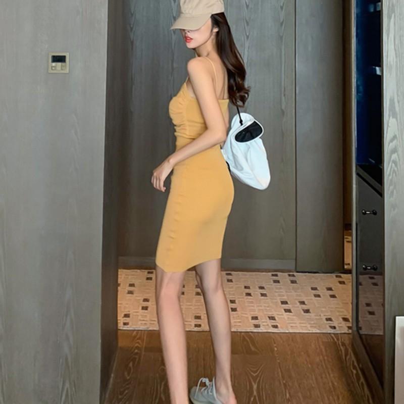 Women Sexy V Neck Sleeveless Pleated Knitted Bottoming Dress Evening Party Slim Club Dress