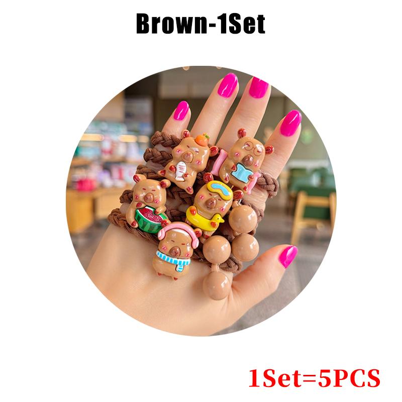 

Maillard Color Scheme Capybara Hair Ties Stretchy Twisted Elastics Cute Pufferfish Beaded Hair Ornaments Cartoon Gift