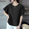 ZANZEA Women Casual O-neck Summer Ruffles Short Sleeve Blouse