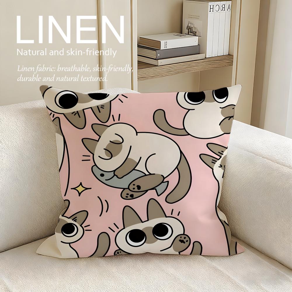 Cute Siamese Cat Azuki Cushion Cover Pillowcase Set Pcs x x Breathable Washable Sofa Cushion Cover
