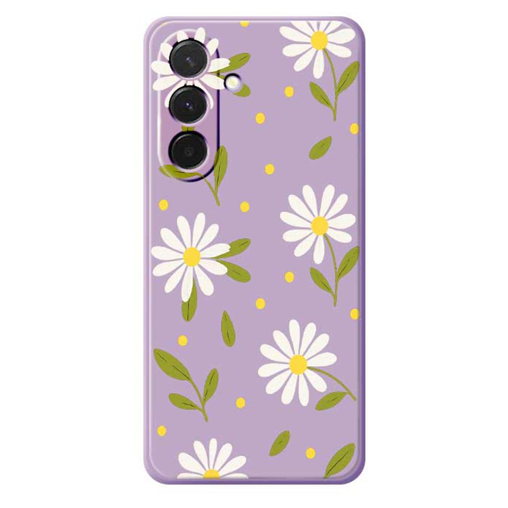 For Samsung Galaxy A36 5G Case White Flowers Green Leaves Pattern Printing Straight Edge TPU Phone Back Cover