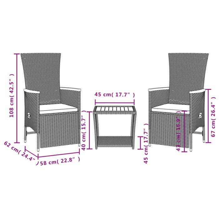 VidaXL Ensemble à Manger de Jardin avec Coussins 3 pcs, Table de Terrasse, Meubles de Patio, Mobilier d'Extérieur, Noir 3277541
