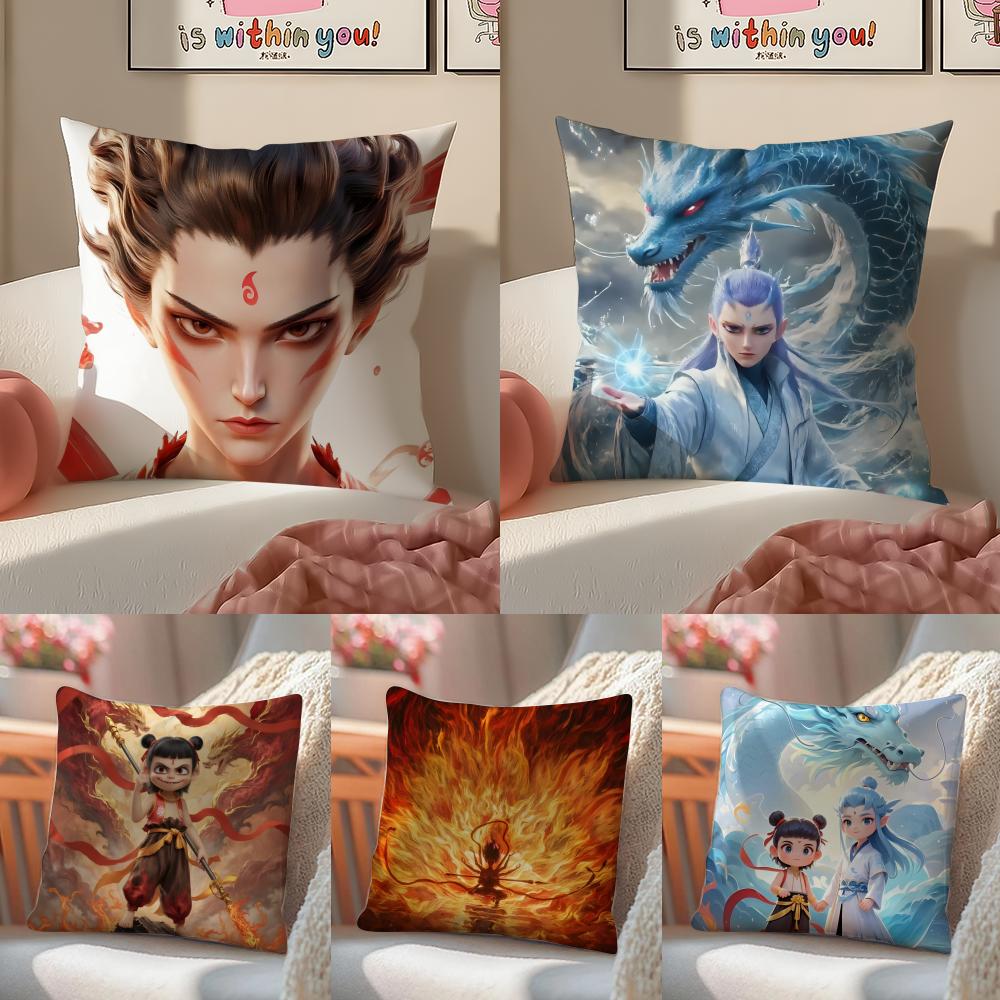 Chinese-Style Cartoon Art Film N-Ne Zha Pillow Case Pattern Printed Pillowcase For Living Room Sofa Cushion Cover