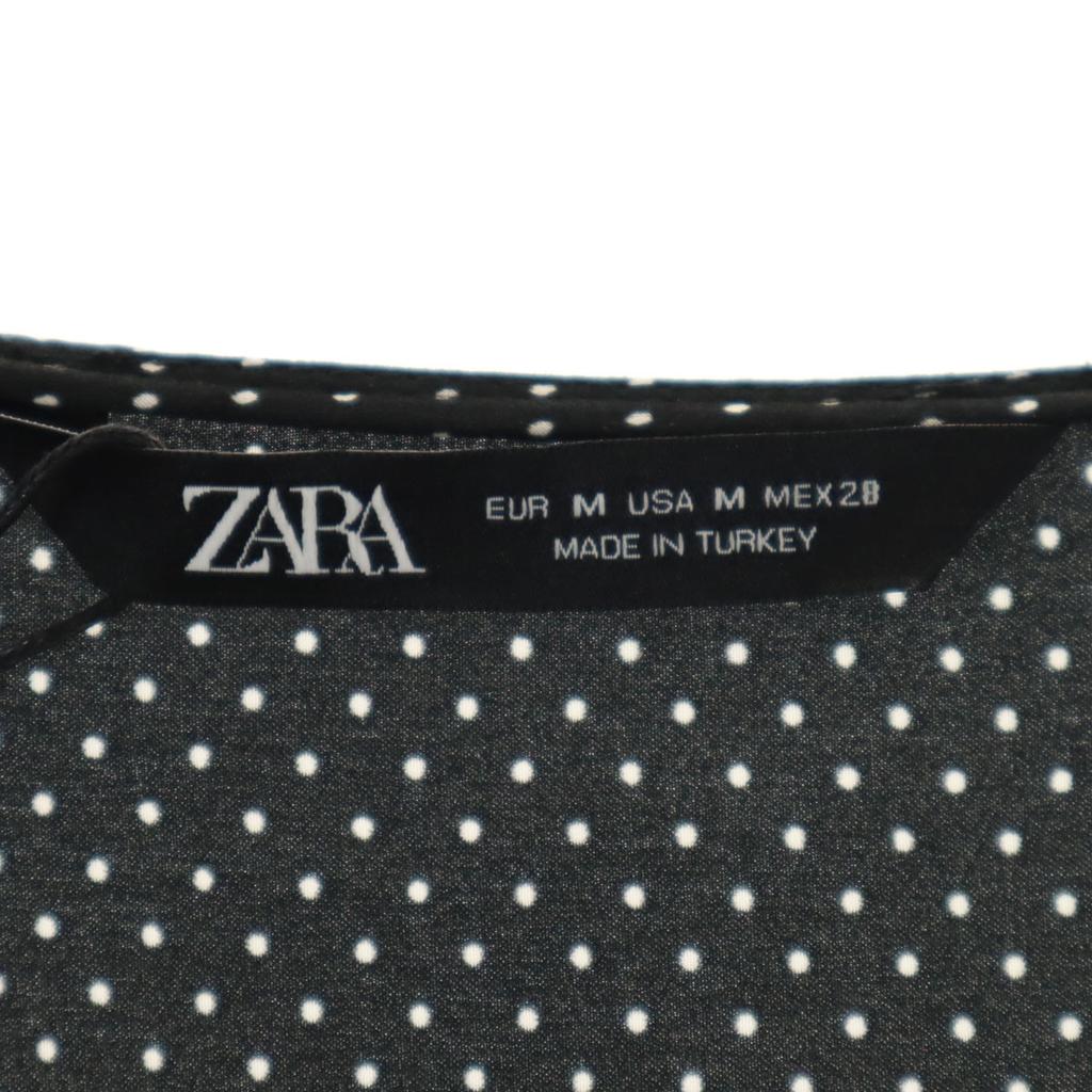 Unused ZARA Dot Pattern Short Sleeve V Neck Mini Dress M Black Women Used