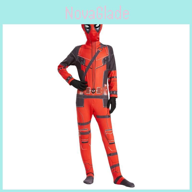 Deadpool Cosplay Jumpsuit With Polyester Spandex For Kids Halloween Party