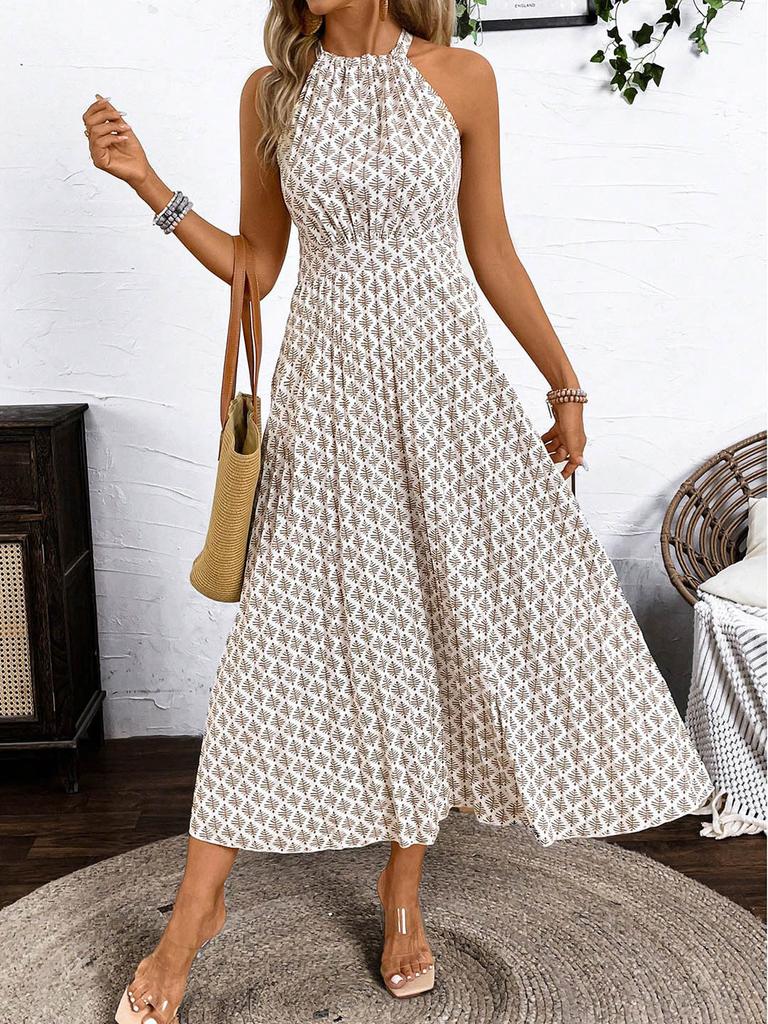 European and American Women's Clothing Spring and Summer Fashion Printing Polka Dot Round Neck Long Dress Women's Dress