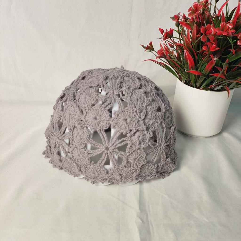 Hand-woven flower hollow thin hat spring and summer lace breathable sleeve knitted crochet bag head hat women's fashion