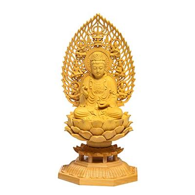 TheChanger Traditional Art Carving Buddhist Statue, Kannon Bodhisattva, Buddhist Altar Statue, Wood Carving, Flying Celestial Being Halo, Octagonal Ba